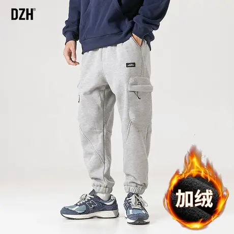 男士浅灰色工装卫裤男冬季加绒加厚休闲束脚运动裤2024新款裤子潮图片