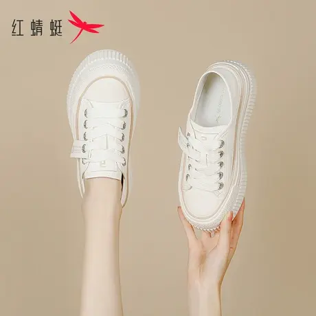 百搭小白鞋女款夏季2023新款配裙子厚底饼干鞋真皮帆布鞋女商品大图