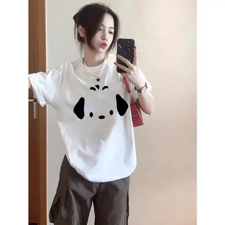 美式短袖白色t恤女大码胖mm夏季oversize宽松半袖重磅上衣2-300斤商品大图