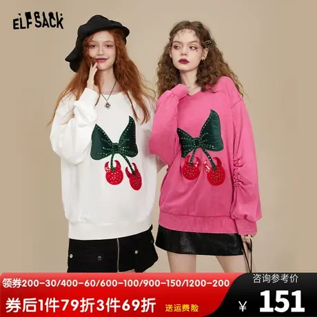妖精的口袋重工印花圆领卫衣女2022秋季新款长袖薄款宽松oversize图片