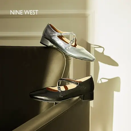 Nine West/玖熙气质单鞋女2025新款高级感粗跟方头绑带玛丽珍鞋图片