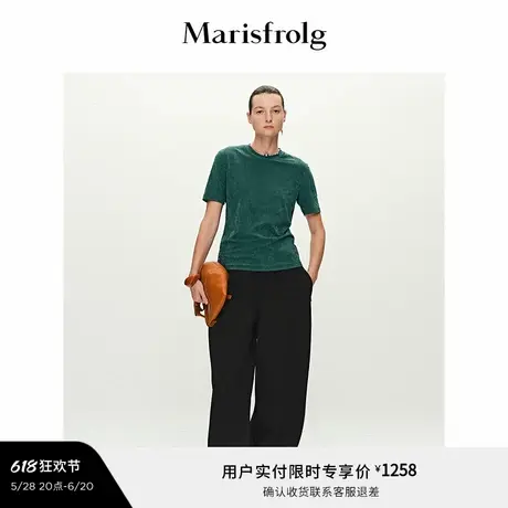 【精简衣橱】Marisfrolg玛丝菲尔2025春新款圆领修身丝绒T恤上衣商品大图
