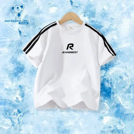 JU真维斯2025夏季新款英文印花男童速干短T休闲舒适中大童上衣潮图片