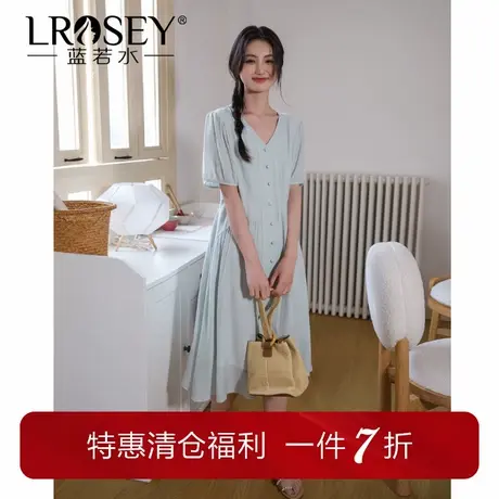 【法式温柔风V领连衣裙】蓝若水大码胖MM夏装气质收腰显瘦长裙子图片