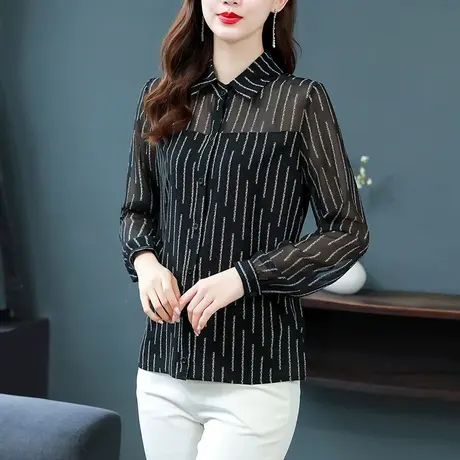 漂亮长袖雪纺衬衫女2023年秋装新款别致高级感妈妈装减龄打底衫女图片