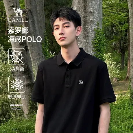 骆驼男装凉感Polo衫男士短袖2025新款父亲半袖体恤爸爸翻领T恤商品大图