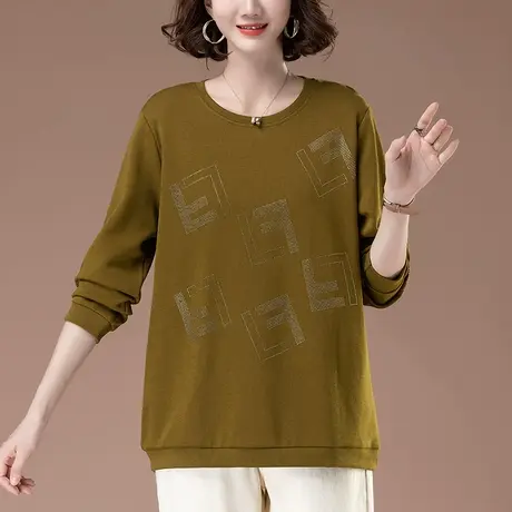 妈妈圆领卫衣女春秋季薄款宽松加大码女装中老年休闲百搭圆领上衣商品大图