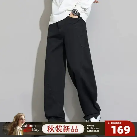 唐狮夏季新款男牛仔长裤宽松男士黑色牛仔裤子休闲风帅气潮GT图片