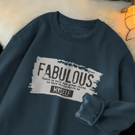 320g重磅白色卫衣男秋冬款潮流百搭加绒加厚圆领无帽印花长袖t恤商品大图