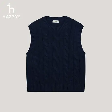 【商场同款】Hazzys哈吉斯针织短款绞花马甲女2025年秋新款羊毛衫图片