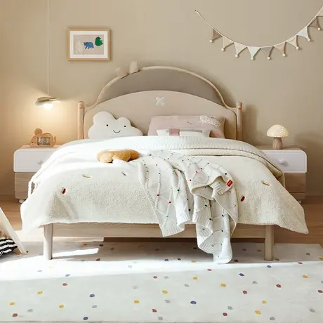 全友家居实木儿童床公主床现代简约卧室家用女孩1米35单人软包床商品大图