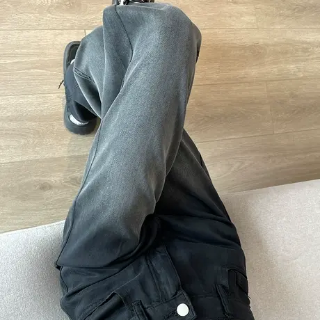 黑色天丝阔腿牛仔裤女春秋薄款高腰垂感窄版显瘦小个子渐变直筒裤商品大图