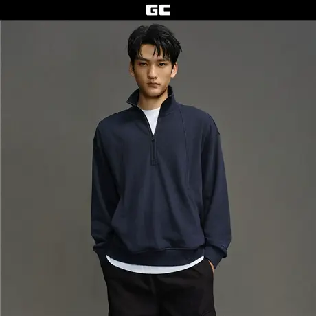 GC2025男装秋冬新款破骨高领半拉链上衣宽松落肩卫衣外套12025601商品大图