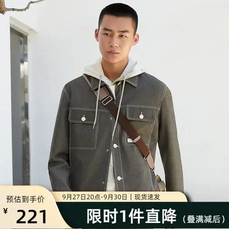 VGO商场同款男装夹克秋季军绿色休闲外套翻领茄克衫中年爸爸长袖图片