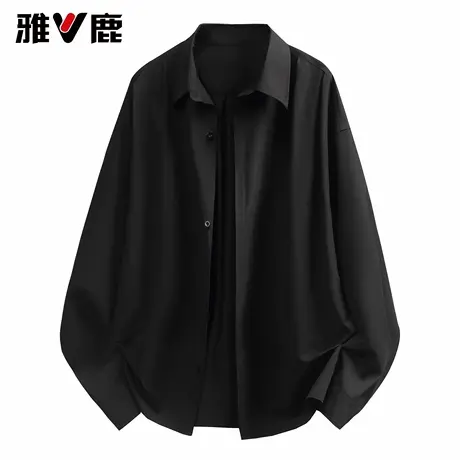 雅鹿2026春季新款宽松纯色翻领长袖叠穿白衬衫男舒适简约百搭衬衣图片