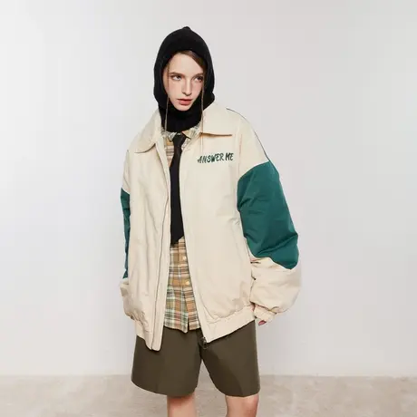美式复古拼接棉服女冬季加棉工装运动外套2023新款潮牌小个子棉衣商品大图