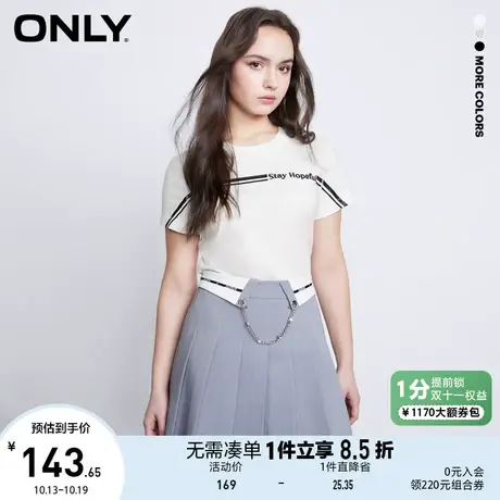 【买5免1】ONLY奥莱2023夏季新款休闲运动风撞色字母印花圆领T恤商品大图