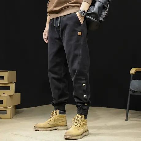 加厚排扣休闲裤男潮牌2023新款秋冬宽松束脚大码男士工装裤子冬季商品大图