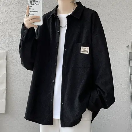 灯芯绒长袖衬衫男春秋装潮牌加绒衬衣外套港风加厚保暖冬季上衣服商品大图