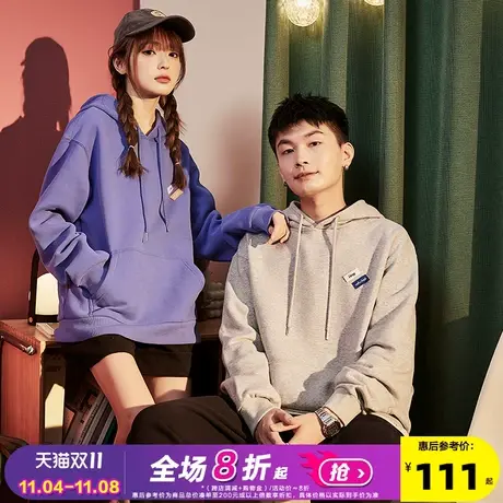 唐狮2022秋冬新款情侣连帽卫衣纯色小标卫衣外套宽松潮牌ins男女图片