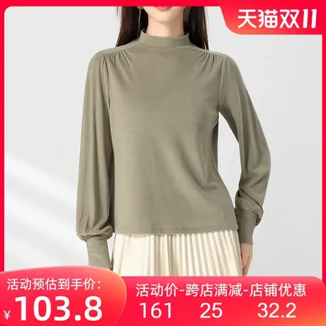 羊毛打底衫2023秋冬新款定染质感百搭纯色泡泡袖内搭修身显瘦上衣图片