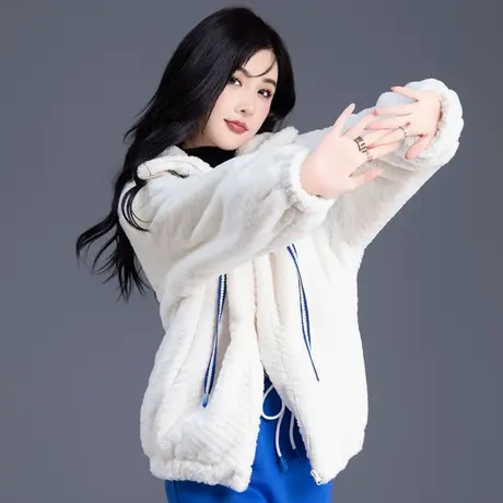 仿兔毛棉服女冬季新款2023加厚夹棉外套棉袄小个子上衣白色面包服商品大图