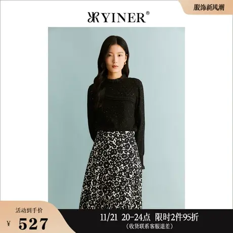 YINER音儿专选女装秋季木耳花边针织衫金属闪丝上衣商品大图