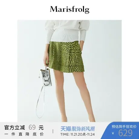 【法国进口面料】玛丝菲尔2022年秋季新款亚麻千鸟格休闲短裤女图片