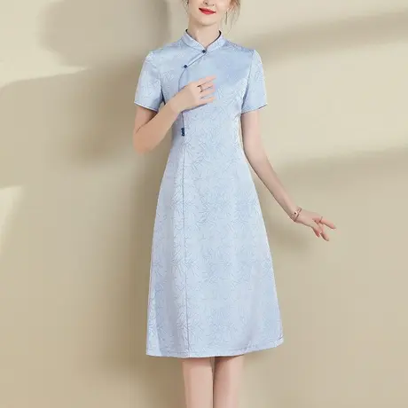 水墨青华2024夏季新品时尚显瘦旗袍a型裙优雅百搭新中式连衣裙商品大图