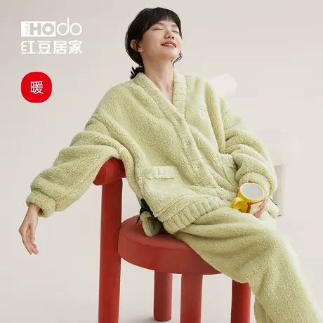 【暖暖绒】红豆居家珊瑚绒睡衣女加厚锁温宽松保暖冬季家居服套装商品大图