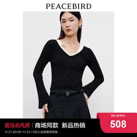 【商场同款】太平鸟女装2023年秋季新款优雅拼色毛套衫A1EBD3501商品大图