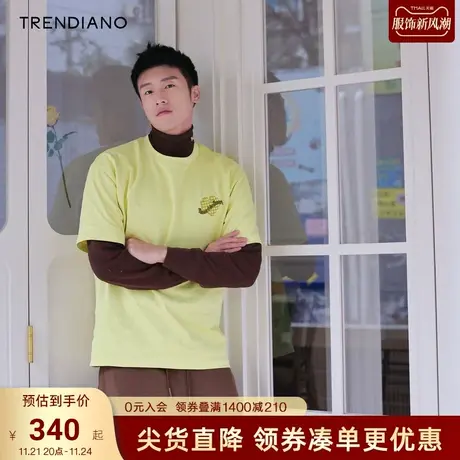 TRENDIANO官方2023新款春夏季短袖男款t恤圆领打底衫美式情侣装图片