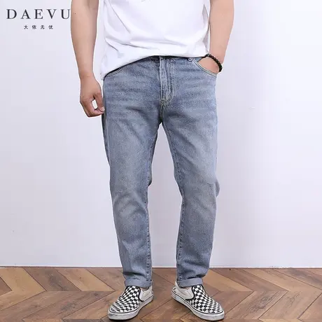 DAEVU春秋新款普洗雪花韩版大号潮胖子弹力加肥加大码男士牛仔裤商品大图