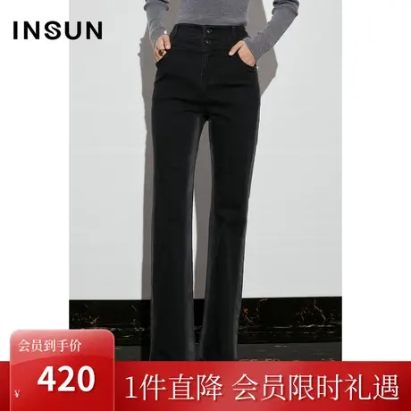 [丹宁艺术]恩裳COVER2023春款新款复古洗水双腰头显瘦直筒牛仔裤图片