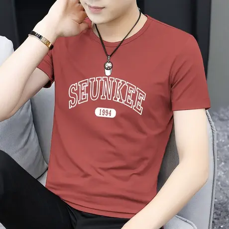 莫代尔男士短袖t恤夏季修身冰丝速干凉感印花半袖圆领上衣服体恤商品大图