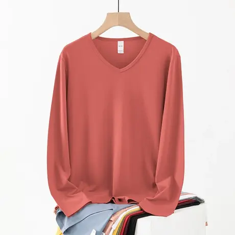 莫代尔长袖t恤男V领秋冬季内搭打底衫秋衣小衫简约百搭纯色上衣服商品大图