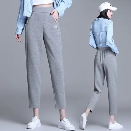 灰色运动裤女宽松卫裤2023新款春秋显瘦休闲哈伦裤大码九分裤子夏商品大图