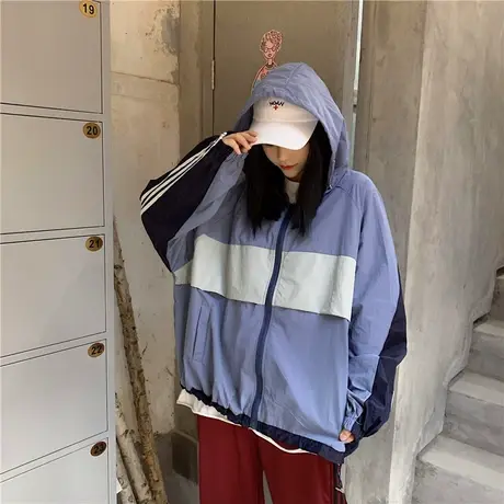 防晒衣女2021夏季新款bf百搭薄款拼色防晒服韩版宽松大码胖mm外套图片