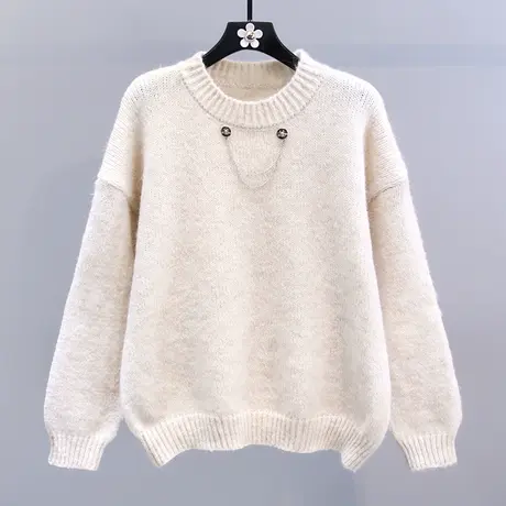 复古慵懒风软糯毛衣女秋冬2023新款宽松高级感加厚套头针织衫上衣图片