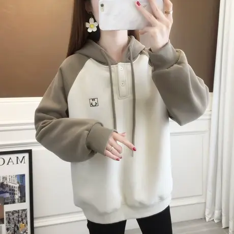 高级感插肩袖连帽卫衣女秋冬季2023新款长袖慵懒风宽松洋气上衣潮商品大图