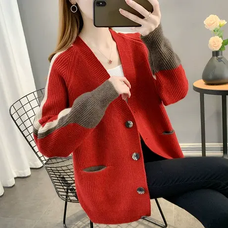 女士本命年红色开衫毛衣女装早春2023年新款爆款针织外套女春秋季图片
