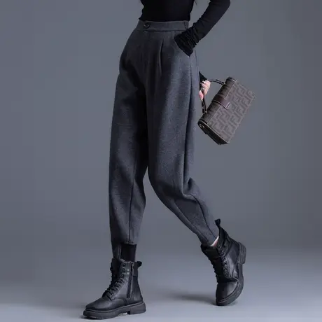 灰色哈伦裤女2025新款春秋羊毛呢裤小个子萝卜灯笼裤加厚裤子靴裤商品大图