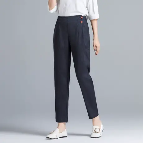 亚麻裤女夏薄款加肥加大码女裤宽松休闲哈伦裤高腰显瘦棉麻九分裤图片