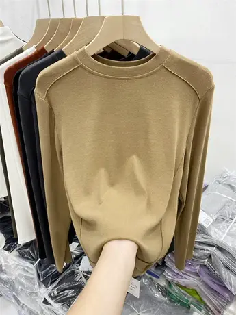 2023早秋新款欧货螺纹T恤女长袖春秋设计感小众洋气内搭打底上衣商品大图