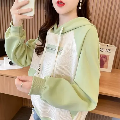 早秋连帽卫衣女2023新款春秋韩版宽松薄款小个子百搭学生拼色外套图片