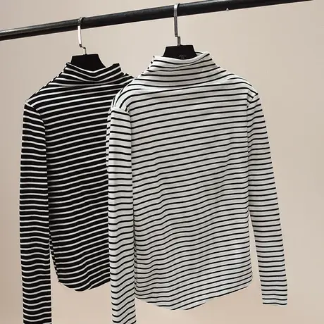 2023新款春秋冬季新款内搭半高领打底衫白色洋气长袖t恤女上衣服商品大图