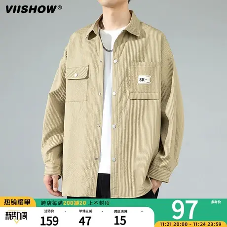 VIISHOW长袖衬衫男日系潮流工装衬衣春秋季宽松潮牌灯芯绒外套商品大图