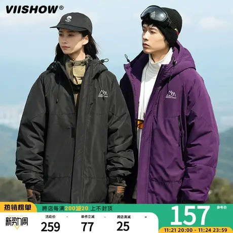 VIISHOW冬季户外机能风连帽冲锋夹克棉服男潮牌宽松棉衣棉袄外套商品大图