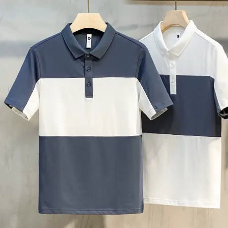 夏季短袖t恤男有领翻领POLO衫保罗潮牌潮流条纹撞色简约百搭半袖T商品大图