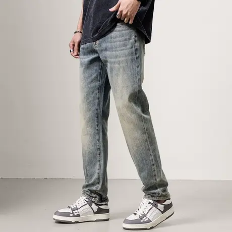 Modi Nick/摩帝尼克夏季水洗宽松破洞休闲做旧牛仔裤潮流直筒裤商品大图